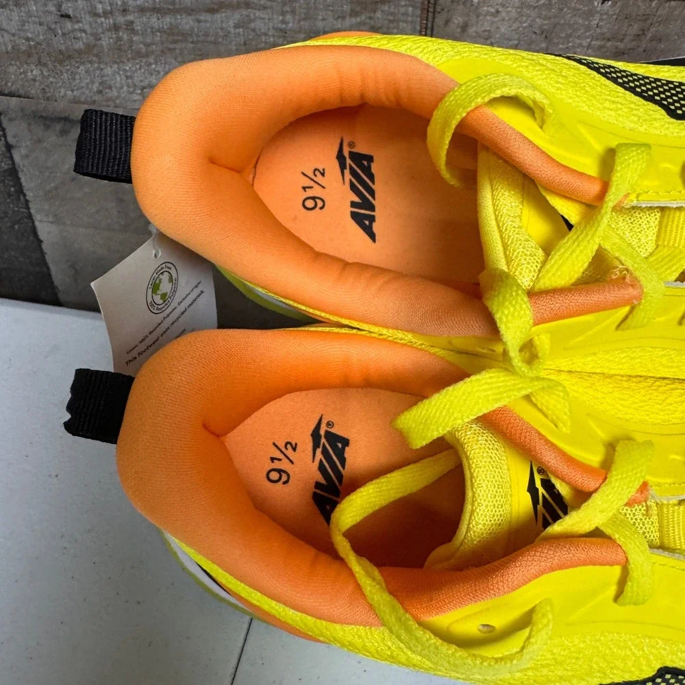 Avia Running Shoes Mens 9.5 Neon Yellow Orange Lightweight Mesh Sporty NEW